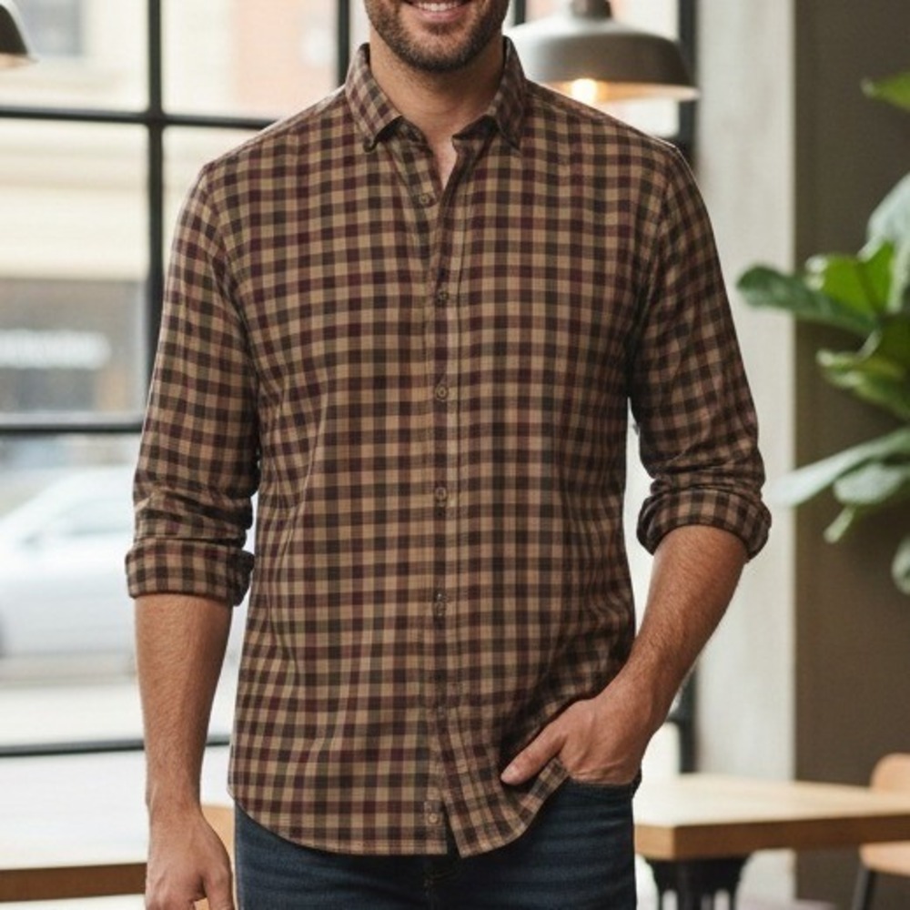 Ingram Mens Plaid Button Down Shirt Long Sleeve Made in‎ Italy Size M
